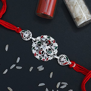 Meenakari Silver Rakhi - Silver Rakhi Online