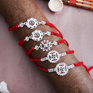 Five Silver Rakhi Set