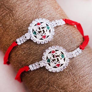 Two Swastika Silver Rakhis