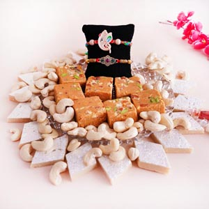 Two Designer Rakhi with Sweets Hamper