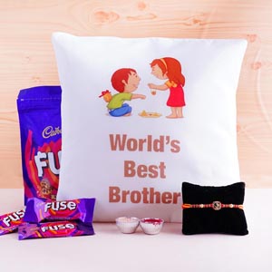 Fancy Rakhi with Cushion and Chocolates