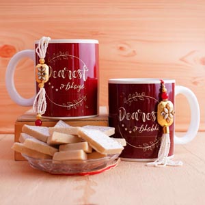 Traditional Bhaiya Bhabhi Rakhi with Mugs and Sweets