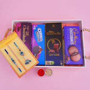 Evil Eye Bhaiya Bhabhi Rakhi with Chocolate Tray