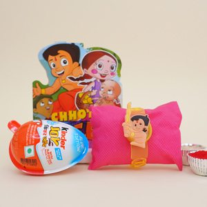 Bheem Rakhi with Bheem Chutki Card N Kinder Joy - Kids Rakhi with Gifts