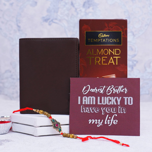 Designer Rakhi with Wallet N Chocolate - Gifts For Brother Online