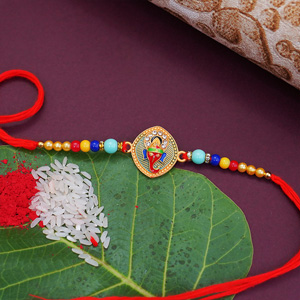 Multicolored Golden Ganesha Rakhi