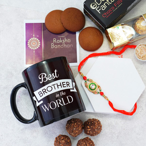 Designer Stone Rakhi with Chocolates N Mug Gift Pack - Rakhi Gift Ideas