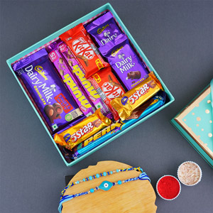 2 Evil Eye Rakhis N Chocolates in a Designer Box