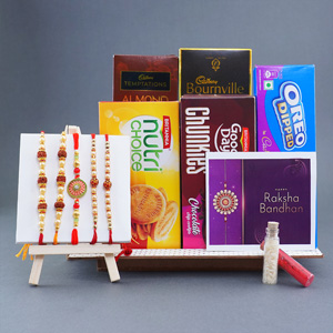 Set of 5 Designer Rakhis with Chocolates Gift Pack - Rakhi with Chocolates