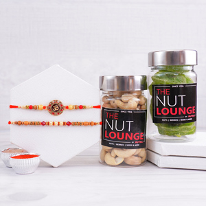 Designer Om Rakhi N Pearl Rakhi with Dry Fruits