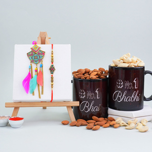 Number One Bhaiya Bhabhi Mug with Rakhis N Dry Fruits