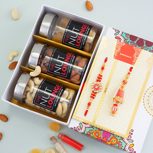 Red N Golden Bhaiya Bhabhi Rakhi Set with Dry Fruits