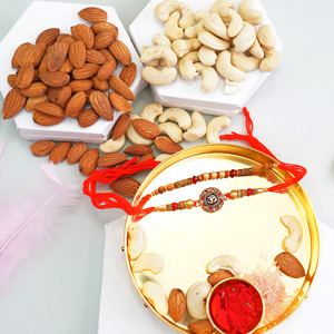 Pearl Rakhi N Golden Rakhi with Puja Thali Combo