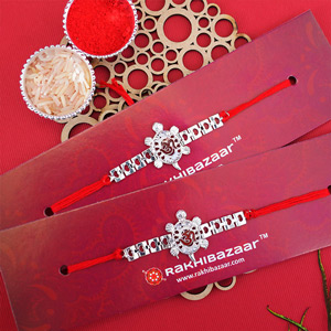Pair of Silver Om Rakhi for Brothers