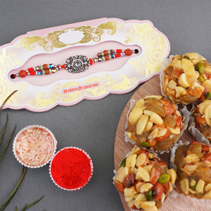 Antique Rakhi with Haldirams Dry Fruits Laddu