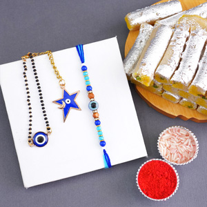 Evil Eye Bhaiya Bhabhi Rakhi with Haldirams Kaju Roll