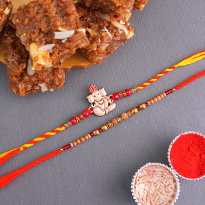 Beaded Rakhi N Golden Ganesha Rakhi with Doda Barfi