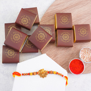 Dazzling Golden Rakhi with Sweets - Rakhi with Sweets