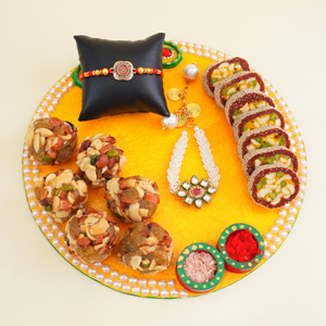 Lumba Rakhi N Bhaiya Rakhi with Puja Thali N Sweets Combo