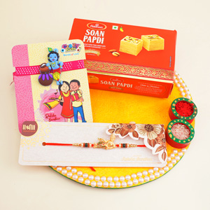 Two Krishna Rakhis for Brother with Puja Thali