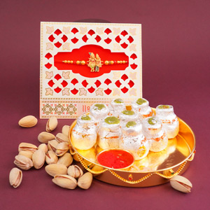 Auspicious Radha Krishna Rakhi with Puja Thali Gift Hamper