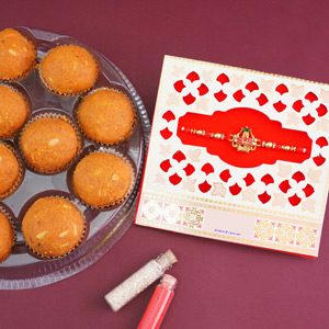 Designer Rakhi for Brother with Besan Laddu
