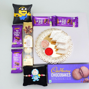 Minion Rakhi N Doraemon Rakhi Gift Hamper - Kids Rakhi Hampers