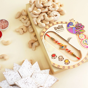 Peacock Krishna Rakhi with Kaju Katli N Cashews