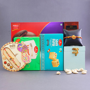 Set of Two Rakhis with Cookies N Sweets Gift Pack