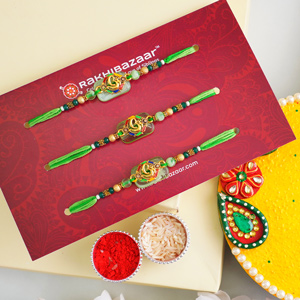 3 Green Om Designer Rakhis - Set of 3 Rakhis