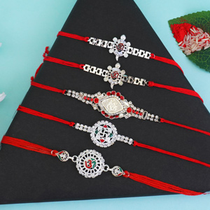 Gleaming Set of 5 Silver Rakhis