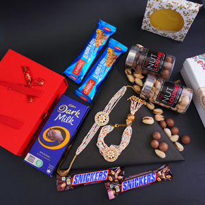 Bhaiya Bhabhi Rakhi with Dry Fruits N Chocolates in Designer Box