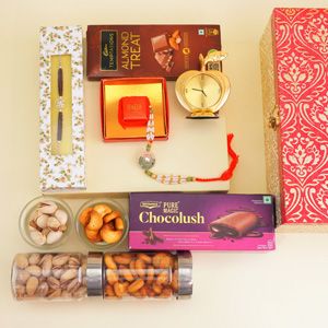 Silver Rakhi N Designer Rakhi with Clock Gift Pack