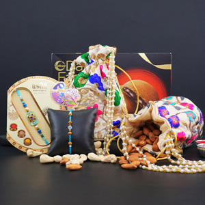 Two Blue Rakhis with Dry Fruits Gift Pack