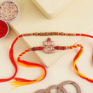 Golden Ganesha Rakhi N Beaded Rakhi Set