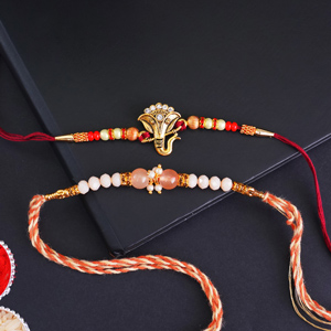 Ganesha Rakhi N Peach Pearl Rakhi Set