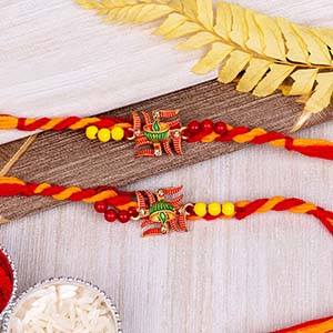 Set of 2 Designer Swastik Rakhi to Uganda