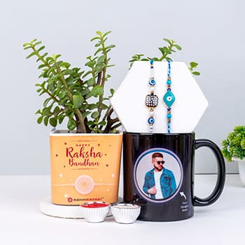 Set Rakhi Avec Mug - 2 Rakhis, Mug, Roli Chawal & Carte - Cadeau Rakshabandhan Pour Frère