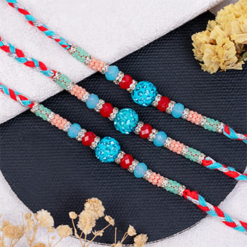 3 Fancy Rakhi Set with Roli Chawal - Set of 3 Rakhis