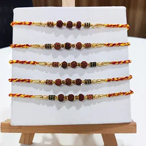 Sacred Set of 5 Rudraksha Rakhi-Set of 5 Rakhis