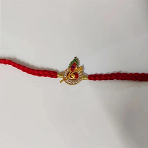 Stone Beaded Krishna Mor Pankh Single Rakhi