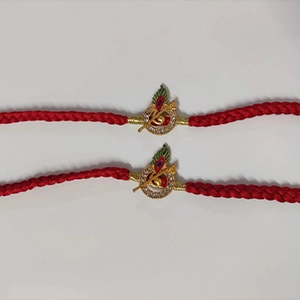 Stone Beaded Krishna Mor Pankh Pack of 2 Rakhis-Set of 2 Rakhis