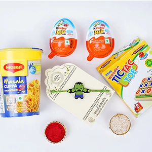 Hulk Rakhi with Cuppa Noodles and Tic Tac Game