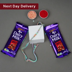 Traditional Multicolor Beaded Rakhi Gift Set with Dairy Milk Fruit & Nuts
