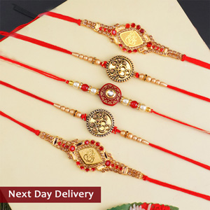 Golden Designer Rakhi Set of 5 Next Day Delivery