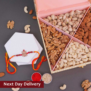 Ganesha Rakhi and Dryfruits Box Next Day Delivery - Rakhi to Faridabad
