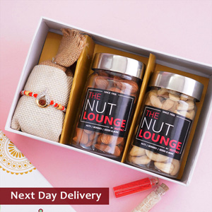 AD Rakhi with The Nut Lounge Dry Fruits in Signature Box Next Day Delivery