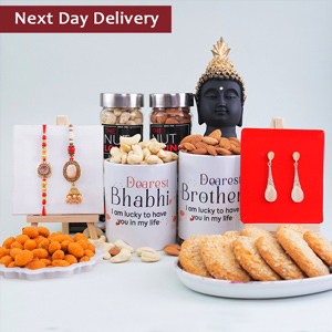 Alluring Couples Rakhi with Buddha Statue Gift Pack Next Day Delivery