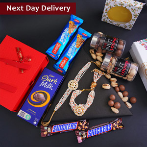 Bhaiya Bhabhi Rakhi with Dry Fruits N Chocolates in Designer Box Next Day Delivery - Rakhi to Hubli-Dharwad
