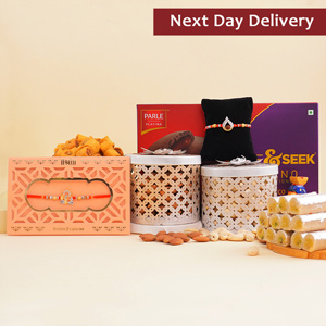 Two AD Rakhis with Sweets Gift Hamper Next Day Delivery